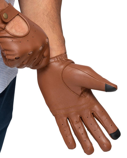 Leather Driving Gloves Men Tan