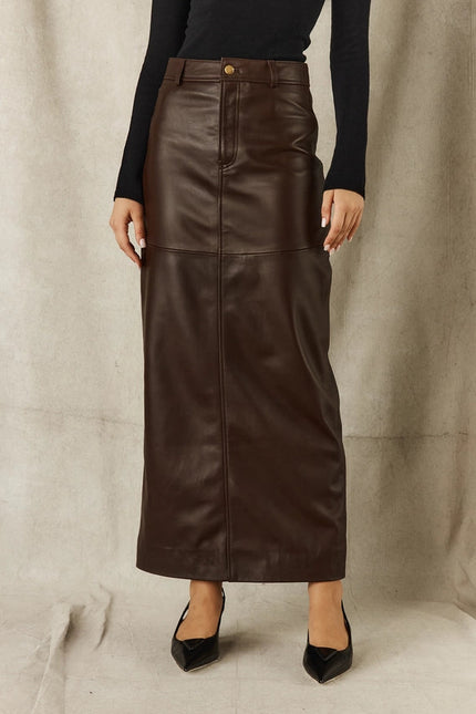 Leather Maxi Skirt - Chocolate