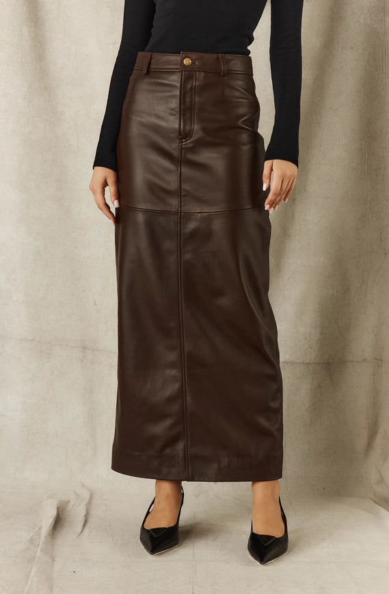 Leather Maxi Skirt - Chocolate