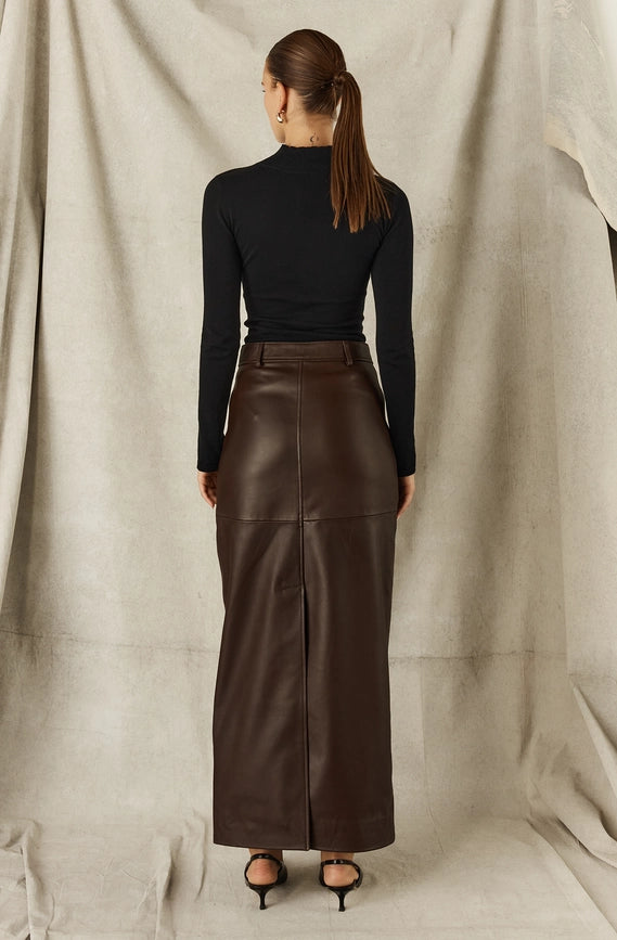 Leather Maxi Skirt - Chocolate