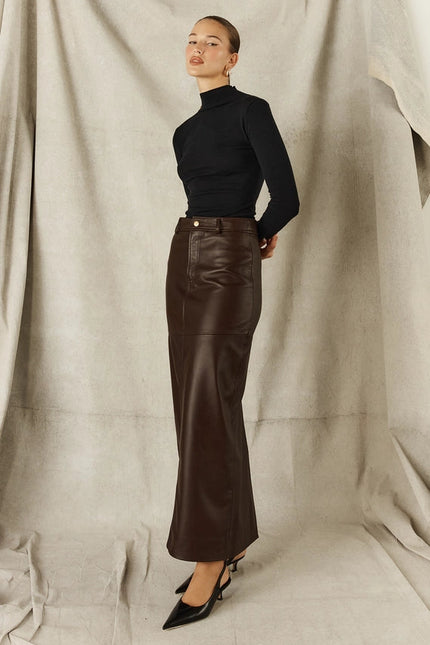 Leather Maxi Skirt - Chocolate