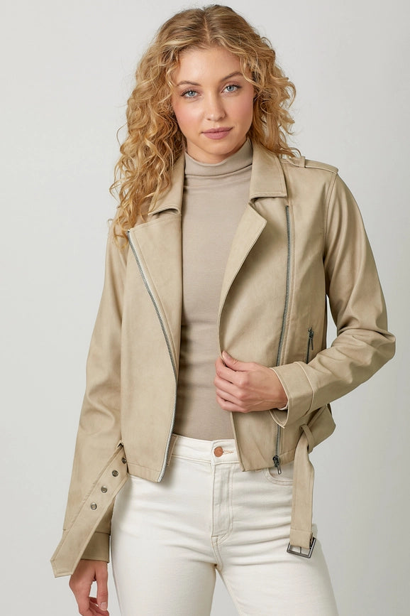 Leather Moto Jacket Almond