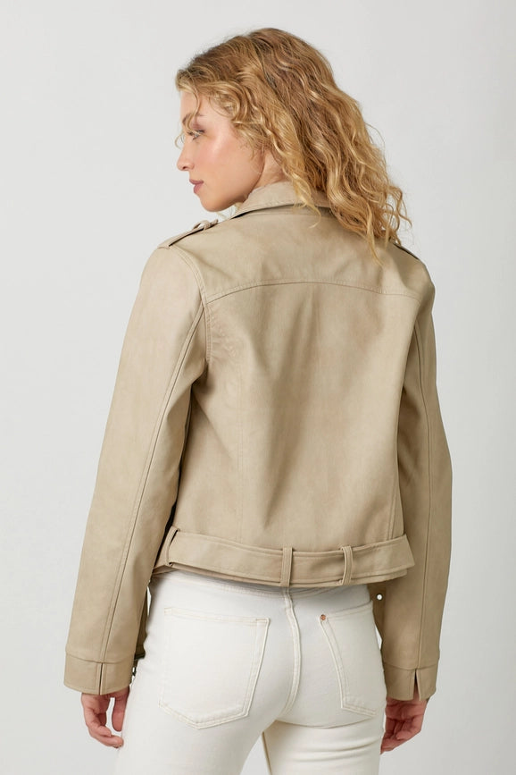 Leather Moto Jacket Almond