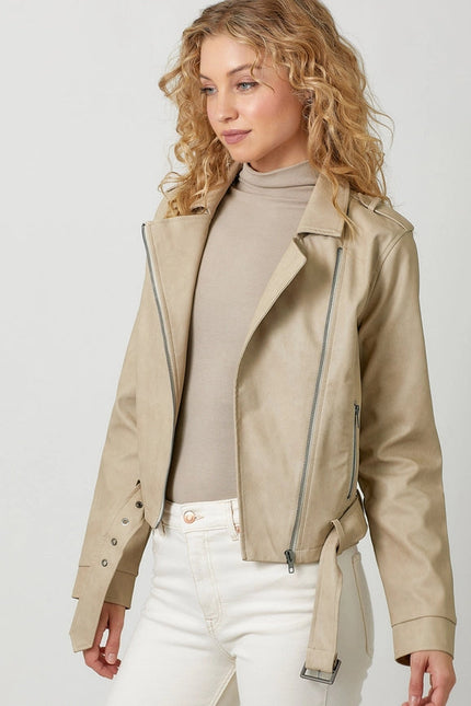 Leather Moto Jacket Almond