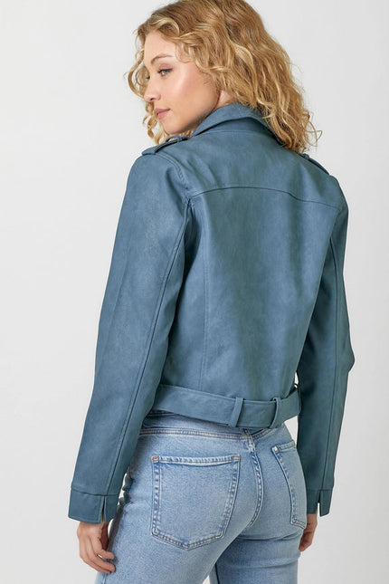 Leather Moto Jacket Blue