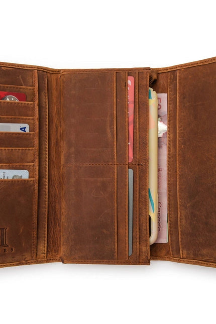 Leather Trifold Wallet - Saddle Brown