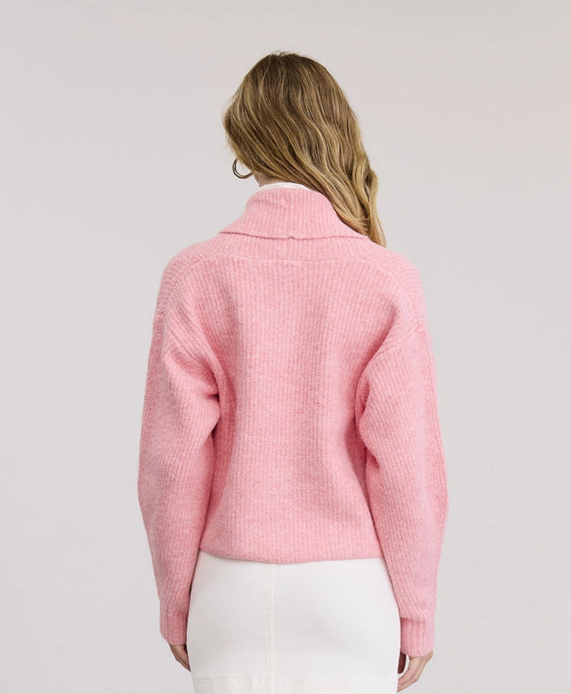 Leina Roll Collar Sweater Cardigan