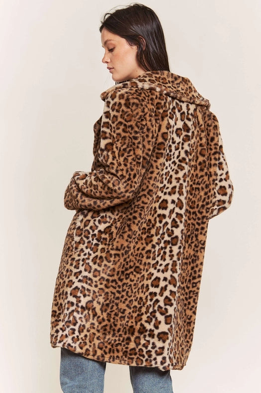 Leopard Faux Fur Midi Length Jacket