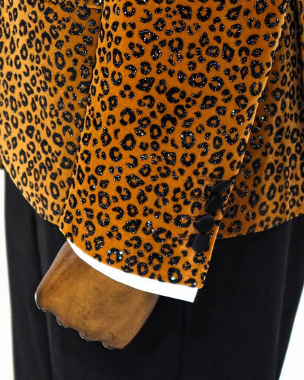 Leopard Pattern Slim Fit Peak Lapel Yellow Men Prom Blazer