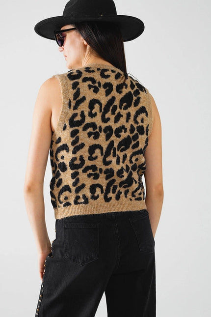 Leopard Print Knitted Vest