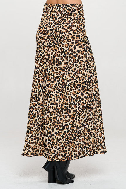 Leopard Print Maxi Skirt with Elastic Waist-2