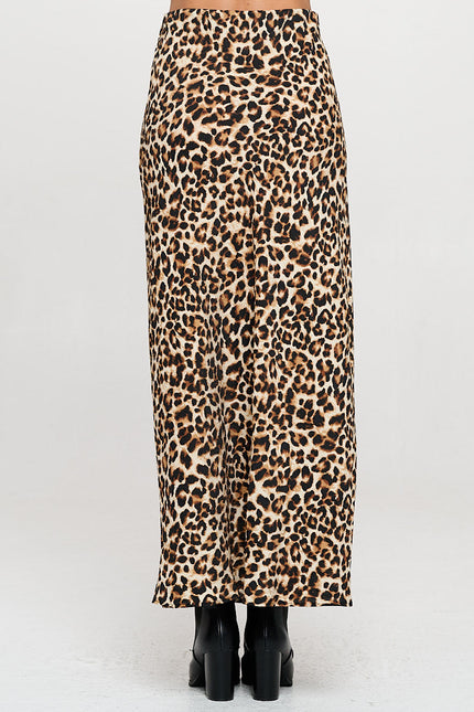 Leopard Print Maxi Skirt with Elastic Waist-3