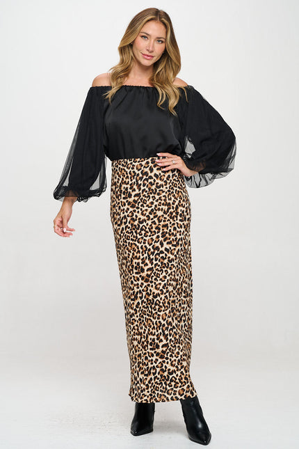 Leopard Print Maxi Skirt with Elastic Waist-4