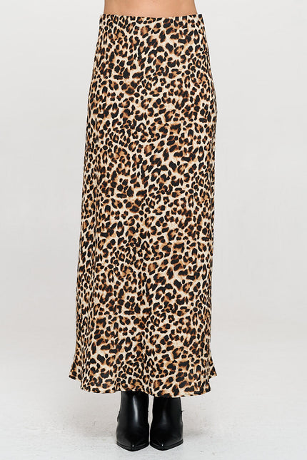 Leopard Print Maxi Skirt with Elastic Waist-0