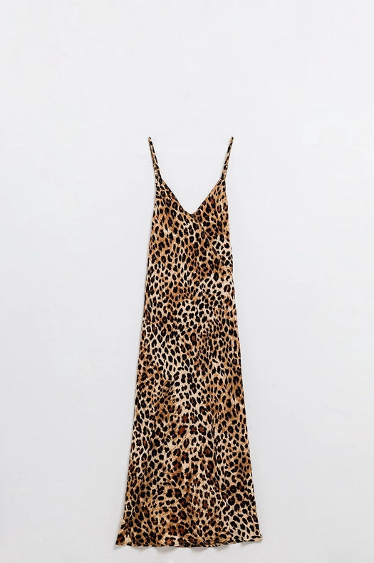 Leopard Print Midi Slip Dress