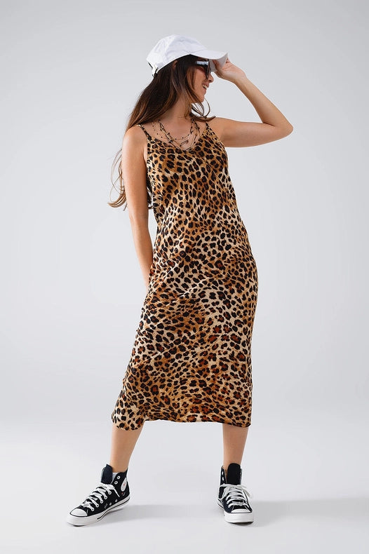 Leopard Print Midi Slip Dress