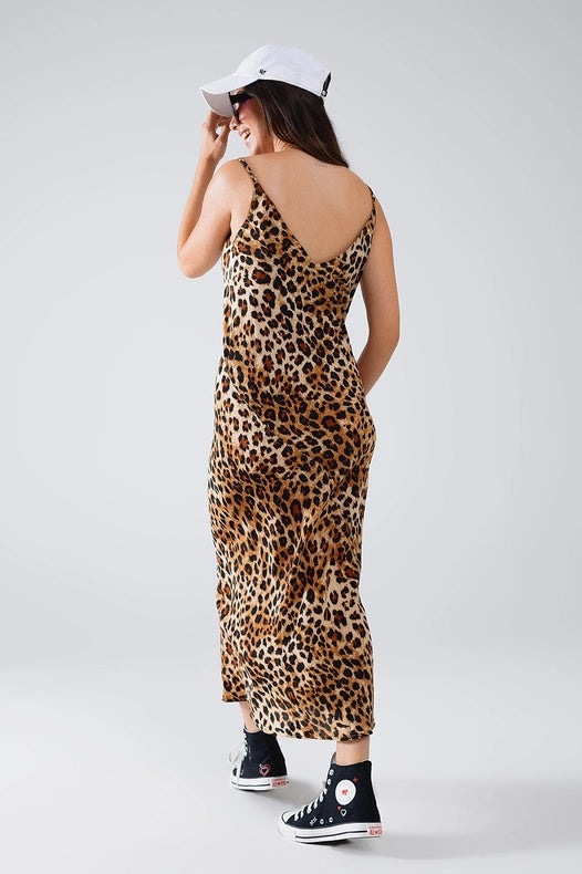 Leopard Print Midi Slip Dress