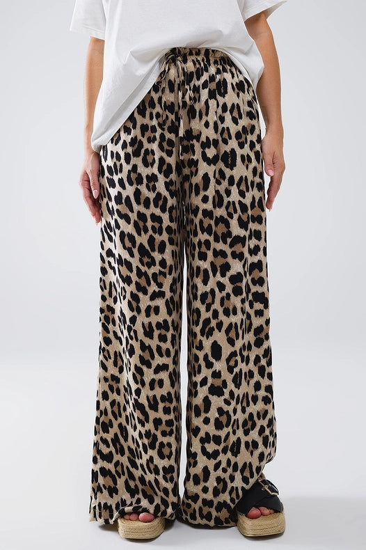 Leopard Print Pants with Drawstring and Pockets