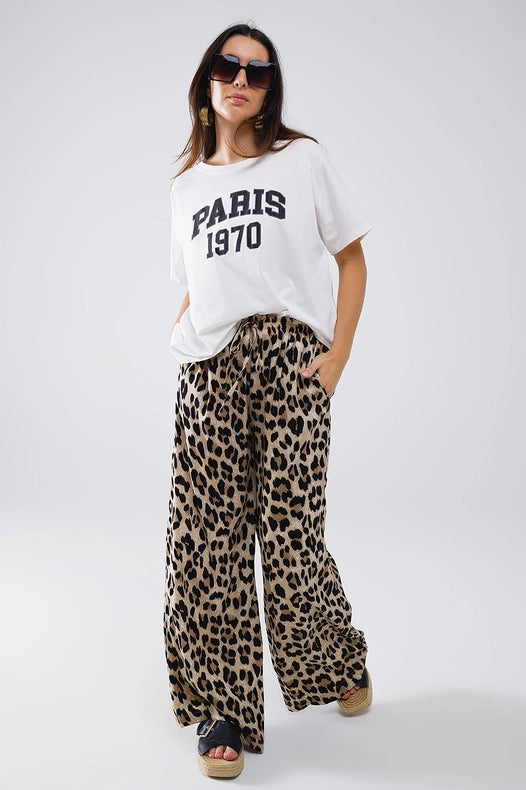 Leopard Print Pants with Drawstring and Pockets