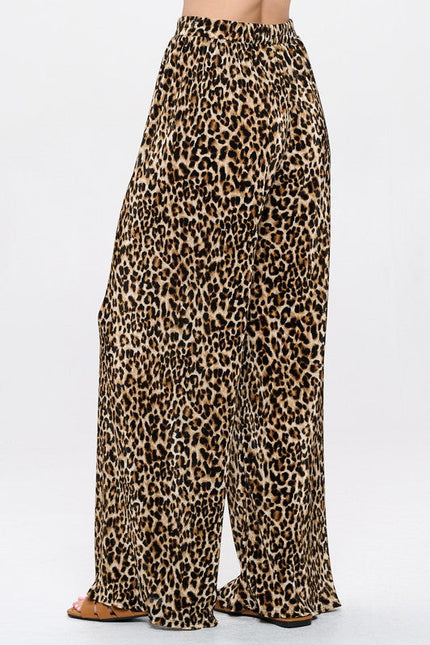 Leopard Print Plisse Lined Straight Pants-1