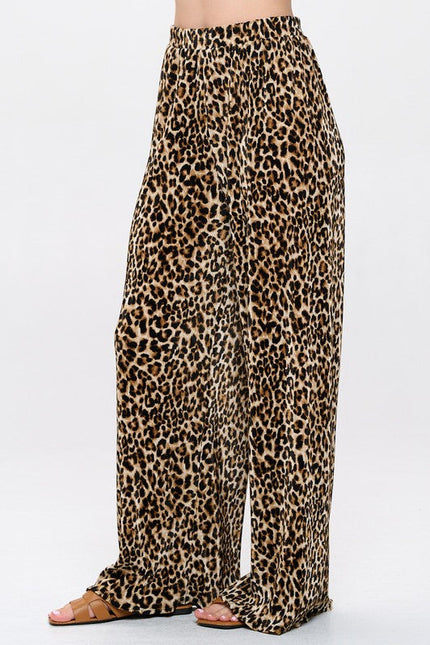 Leopard Print Plisse Lined Straight Pants-2