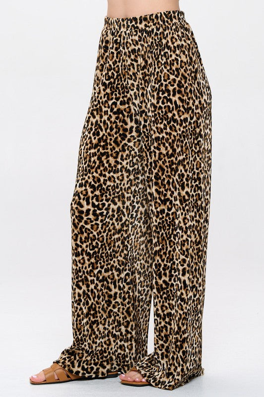 Leopard Print Plisse Lined Straight Pants-2