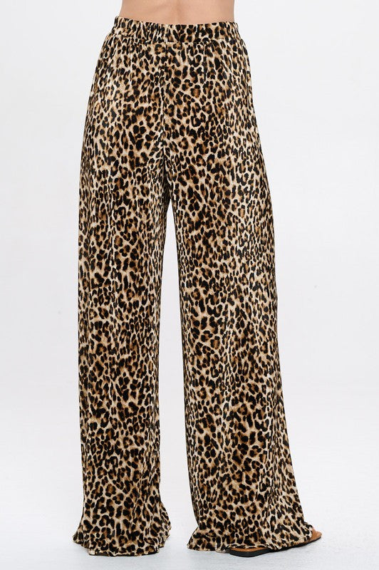 Leopard Print Plisse Lined Straight Pants-3