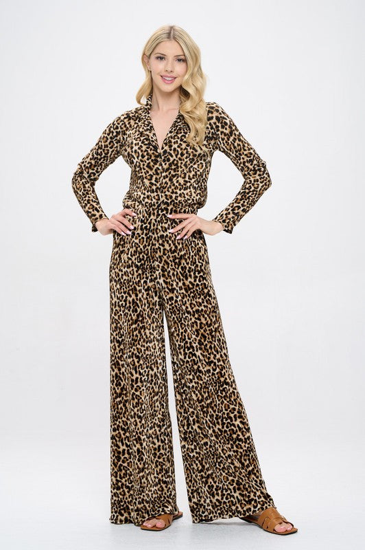 Leopard Print Plisse Lined Straight Pants-4