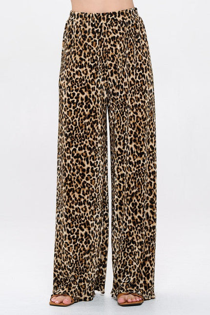 Leopard Print Plisse Lined Straight Pants-0