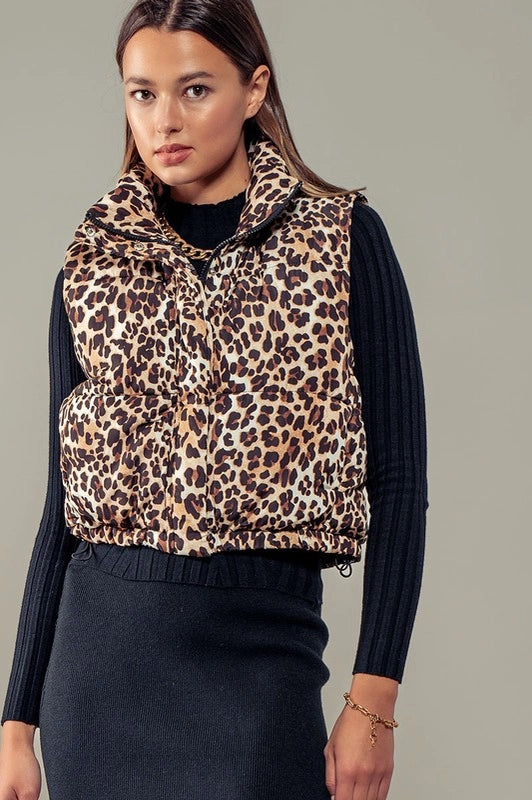 Leopard Print Puffer Vest