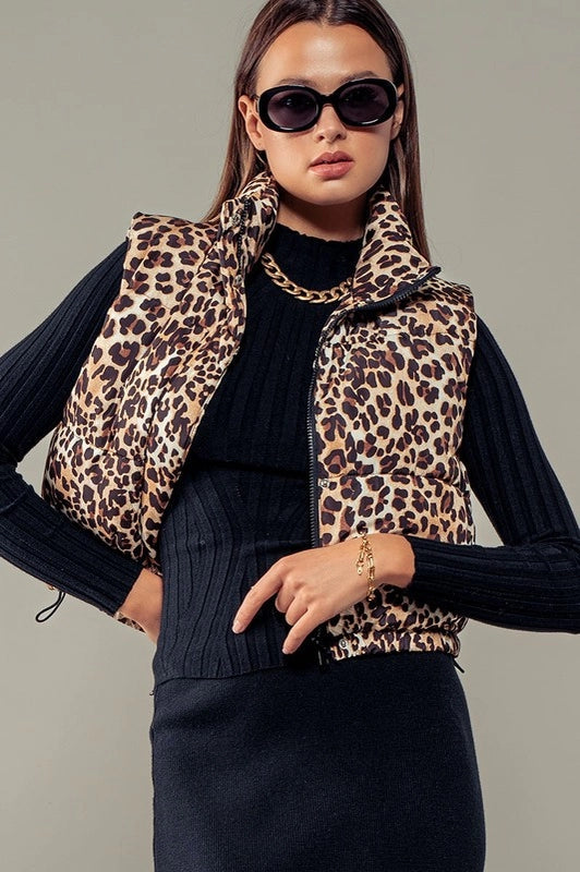 Leopard Print Puffer Vest