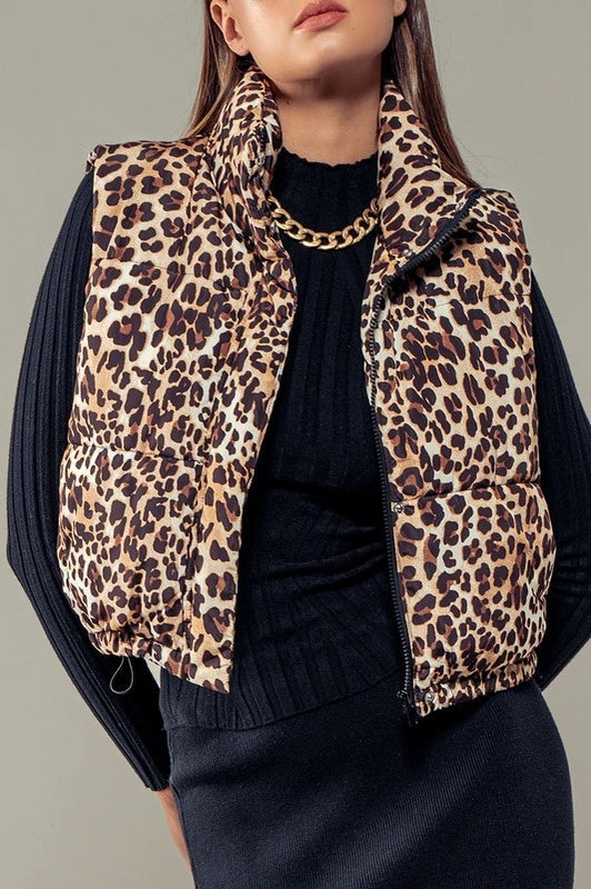 Leopard Print Puffer Vest