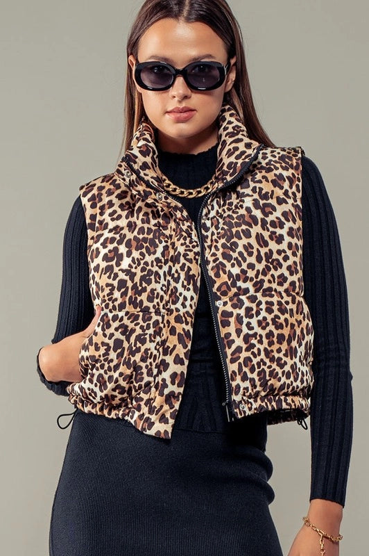 Leopard Print Puffer Vest