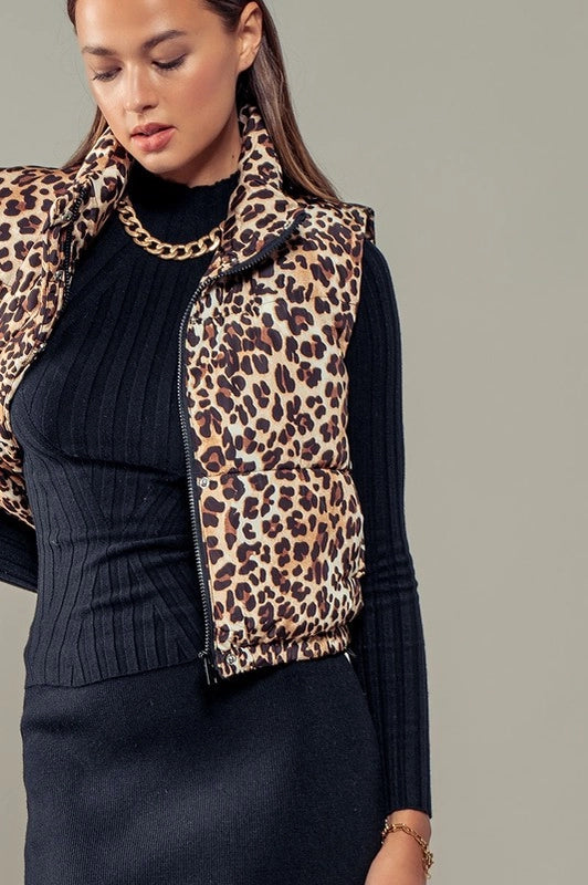 Leopard Print Puffer Vest