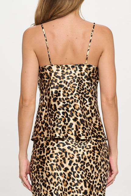 Leopard Print Satin Cowl neck Tank Top-4