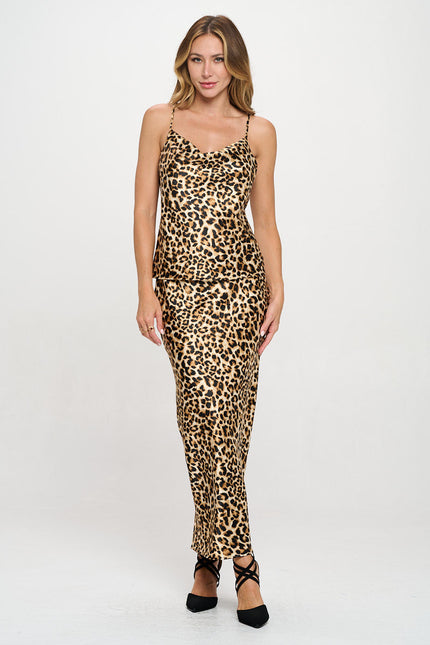 Leopard Print Satin Cowl neck Tank Top-5