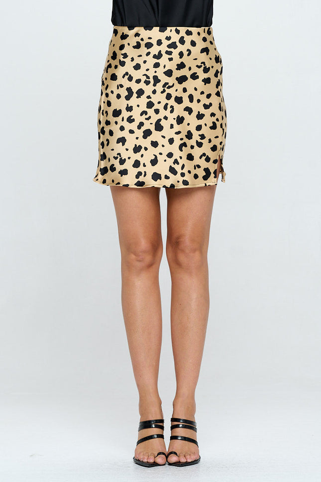 Leopard Print Satin Mini Skirt with Slit-0