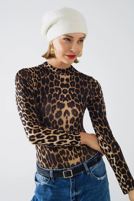 Leopard Print Spandex Body with Long Sleeve