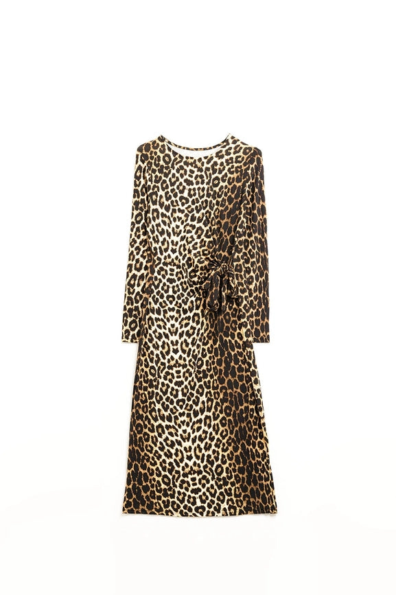 Leopard Print Spandex Dress with Bow Detail