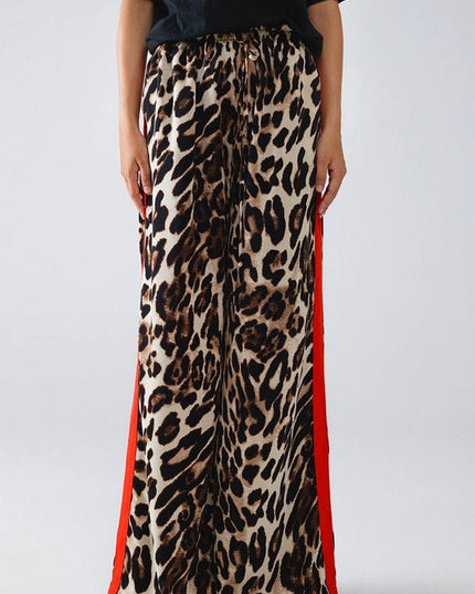 Leopard Straight Pants with Red Stripes Down the Sides