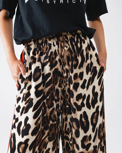 Leopard Straight Pants with Red Stripes Down the Sides