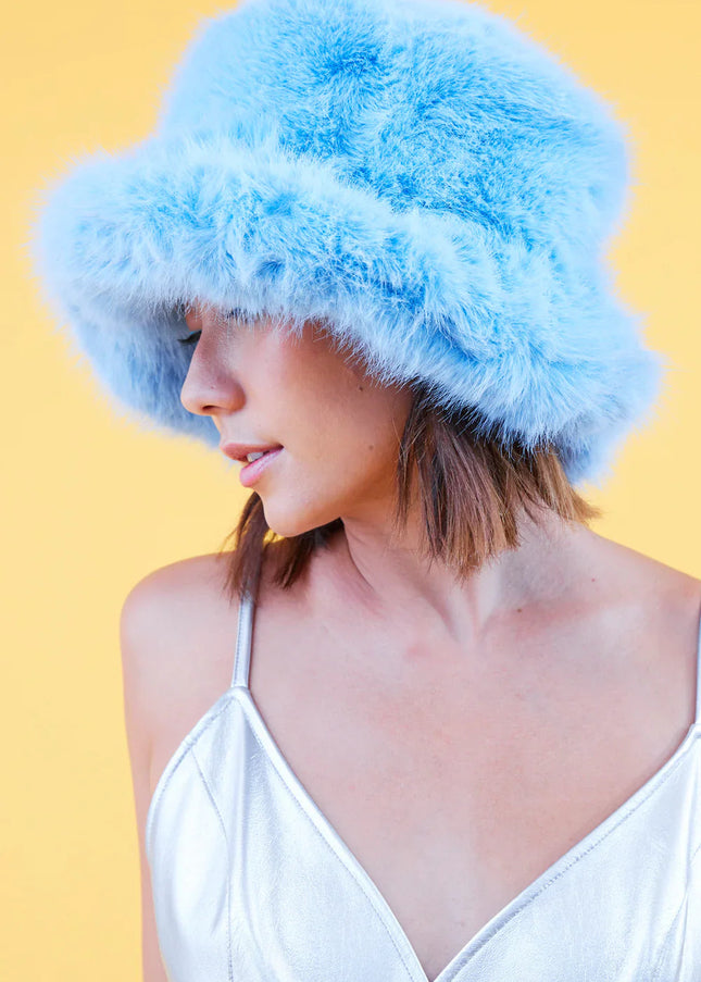 Light Blue Eco Bamboo Faux Fur Bucket Hat-0