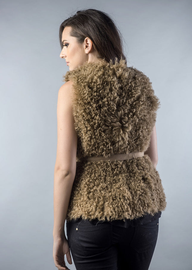 Light Brown Genuine Merino Shearling Vest-1