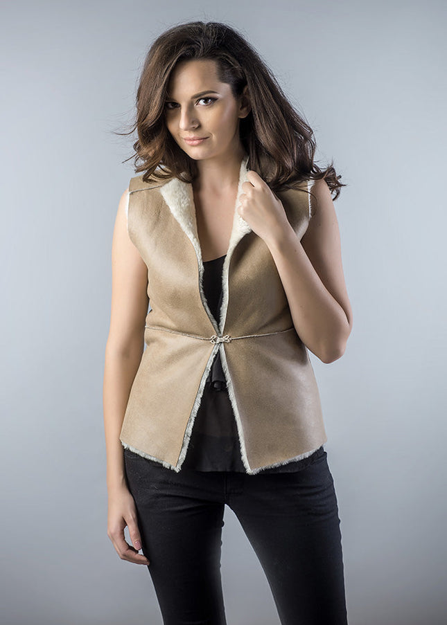 Light Brown Reversible Natural Nappa Sheepskin Fur Vest-1