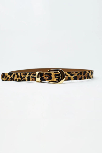 Light Brown Thin Leopard Belt with Gold Buckle