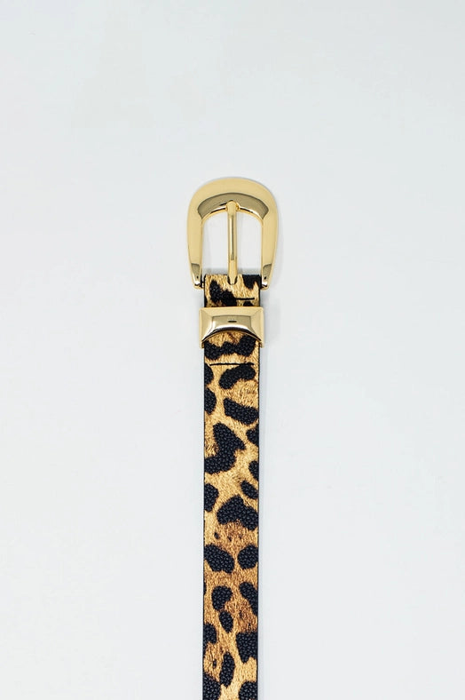 Light Brown Thin Leopard Belt with Gold Buckle