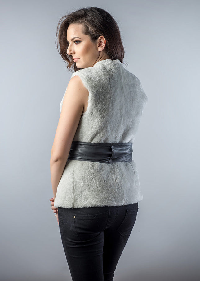 Light Gray Reversible Natural Nappa Sheepskin Fur Vest-2