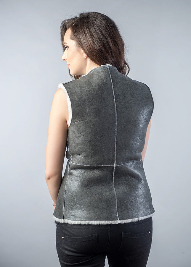 Light Gray Reversible Natural Nappa Sheepskin Fur Vest-3