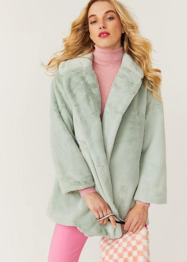 Light Green Faux Fur Midi Coat-0