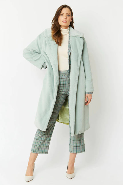 Light Green Faux Fur Midi Shaved Shearling Coat-1